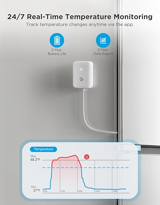 GoveeLife WiFi Refrigerator Thermometer with Alarm, Wireless Digital Freezer Temperature Gauge with App Control, 2 Years Free Data Export, for Home Kitchen Fridge Hot Tub(Only Support 2.4G Wi-Fi)