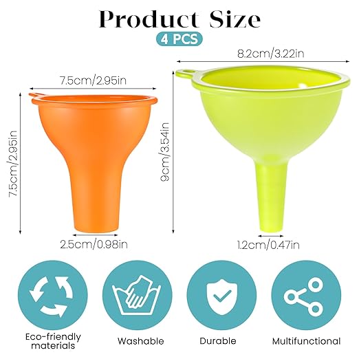 4 Pack Kitchen Silicone Funnel, 4 Colors Kitchen Funnel Set Wide Mouth Funnels for Filling Bottles Small Canning Funnels for Daily Cooking and Water Liquid Oil or Powder Transfer