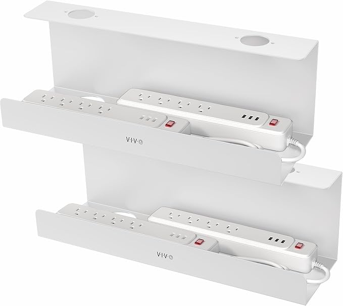 VIVO Under Desk 17 inch Extra Deep Cable Management Trays, Power Strip Holders, Cord Organizers, Wire Tamers for Office and Home, White, 2 Pack, DESK-AC16-2CW