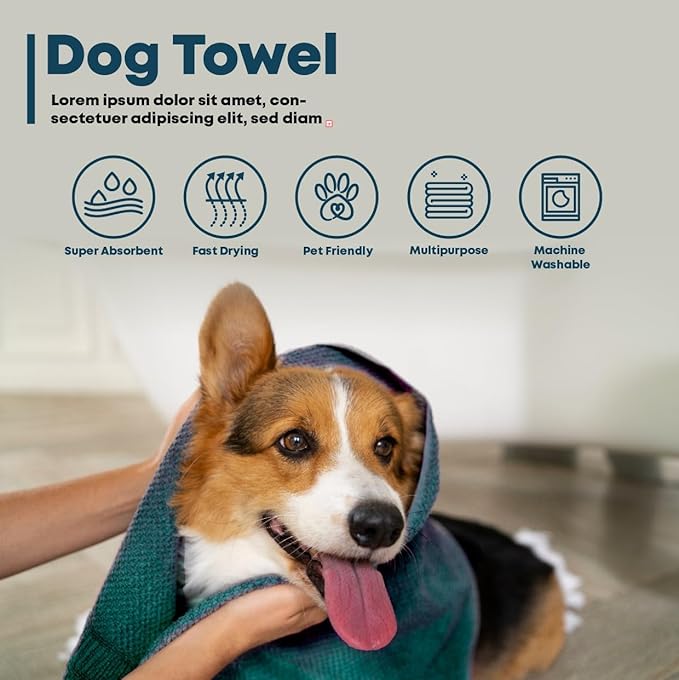 Extra Large Dog Towel Soft Absorbent Bath Pet Towels for Drying Dogs, Elastic Terry Microfiber Soft Towel, Machine Washable, Quick Dry, Multipurpose (L, XL, 2XL) (Blue, XL)