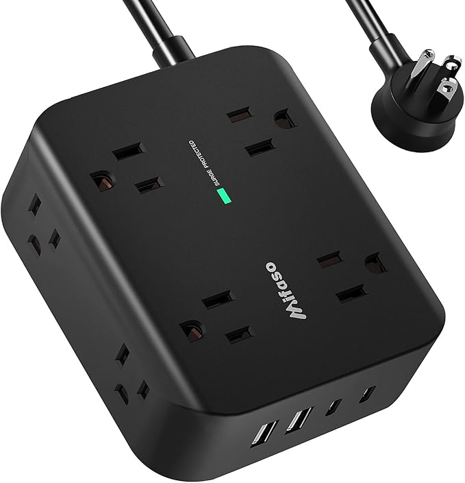 Power Strip Surge Protector - Flat Plug, Wall Mount, 8 Wide Outlets with 4 USB Ports (2 USB C), 5FT Heavy Duty Extension Cord with Multiple Outlets, Charging Station Overload Protection for Home Dorm