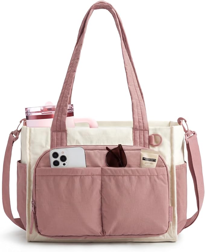 BAGSMART Small Tote Bag for Women, 13'' Laptop Canvas Work Bag with Zipper | 30oz/40oz Tumble & 11 Pockets Travel Tote, Teachers/Nurses, Lightweight Canvas or Water-Resistant Puffer Taslon Crossbody Bag