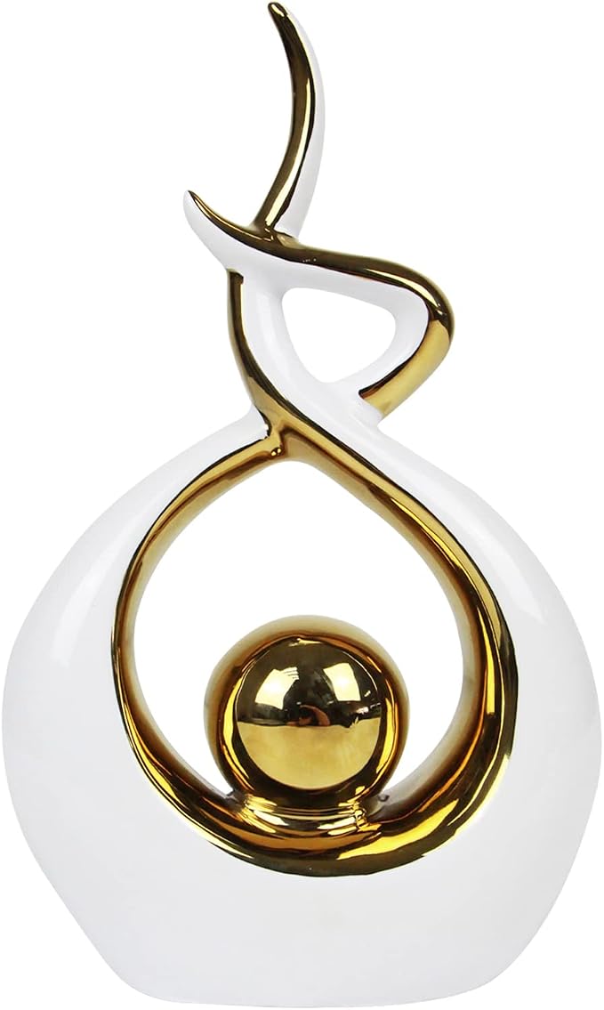 Norrclp Home Decor Modern Abstract Art Ceramic Statue Table Decorations for Dining Room Living Room Office Centerpiece (White and Gold, Small)