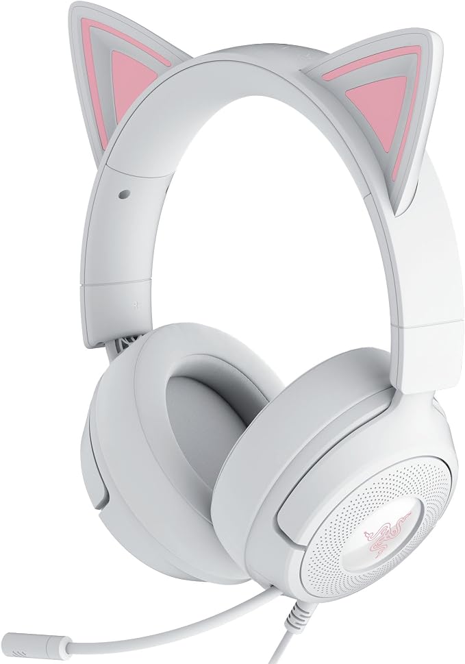Razer Kraken Kitty V3 X Wired Gaming Headset, Kitty Ears, White | HyperClear Cardioid Mic, 40 mm Drivers, 7.1 Surround Sound, Comfy Ear Cushions, Cross-Platform via 3.5mm PC, PS5, Xbox