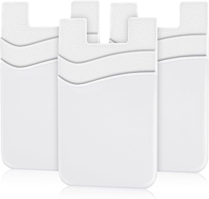 SHANSHUI Phone Wallet, Strong Adhesive Silicone Wallet Sleeve Pocket ID Credit Card Holder Stick on Fit for iPhone & All Smartphones White