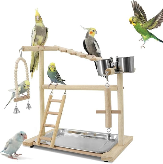 Bird Playground, Playstand for Parrot Cage Accessories (1 Ladder with Swing)