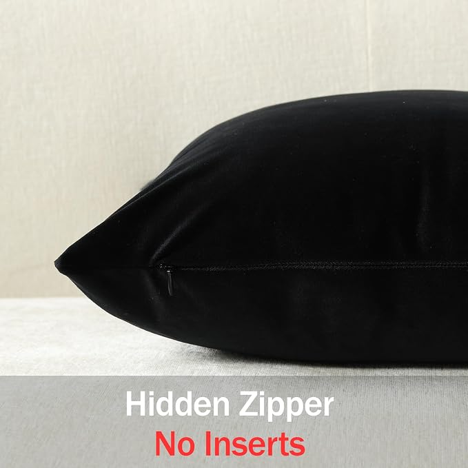 Throw Pillow Covers 20x20 Black: Pack of 2 Cozy Soft Velvet Square Modern Luxury Decorative Throw Pillow Cases for Sofa Couch Living Room Bed Home Decor