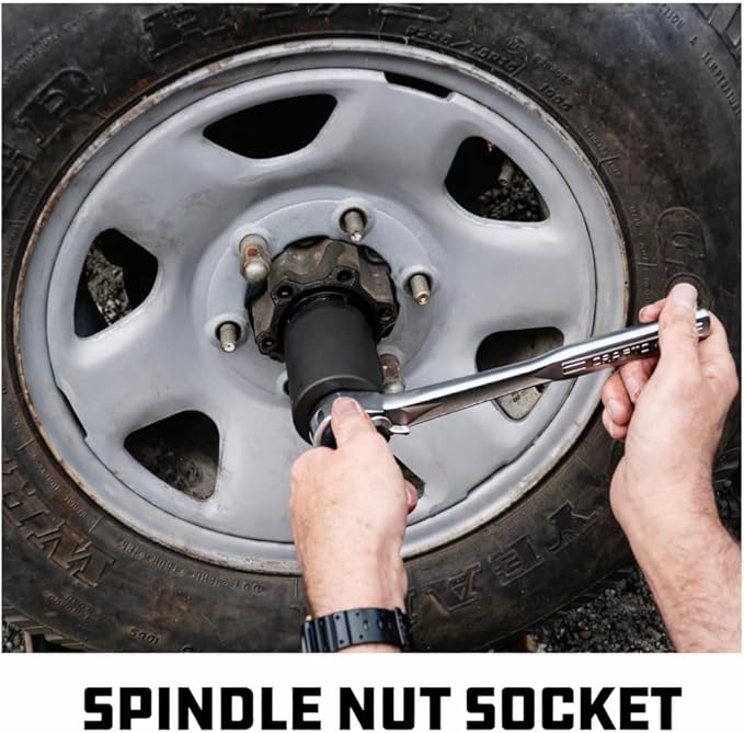 Powerbuilt Spindle Nut Socket Tool Kit, 5 Piece, Remove Spindle Nuts, Various Size Lug Out Spindle Sockets, Size Markings, Storage Case - 648636, Black