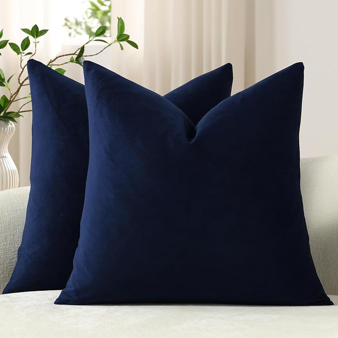 Euro Sham Covers 26x26 Navy Blue: Pack of 2 Cozy Soft Square Modern Luxury Decorative Throw Pillow Cases for Sofa Couch Living Room Bed Home Decor
