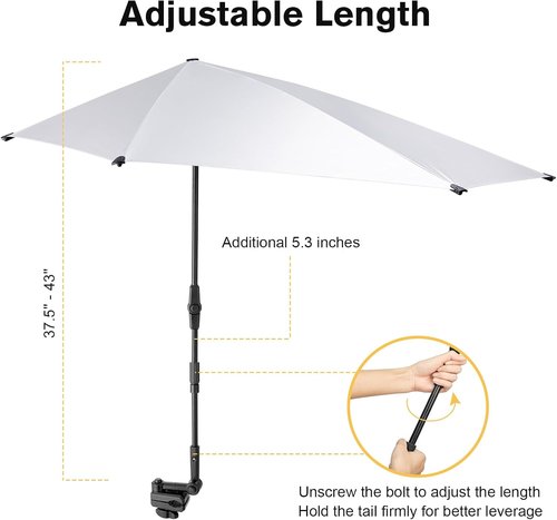 G4Free Adjustable XL Chair Umbrella - UPF 50+ UV Protection Sun Shade for Beach, Stroller, Golf Cart