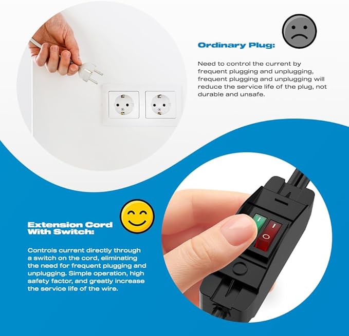 Extension Cord with ON/Off Switch, Malictele 2-Way 3 Prong Extension Cord Power Cord Extension Y Splitter Outdoor Plug Splitter with one NEMA 5-15P Plug and Two NEMA 5-15R Receptacles.