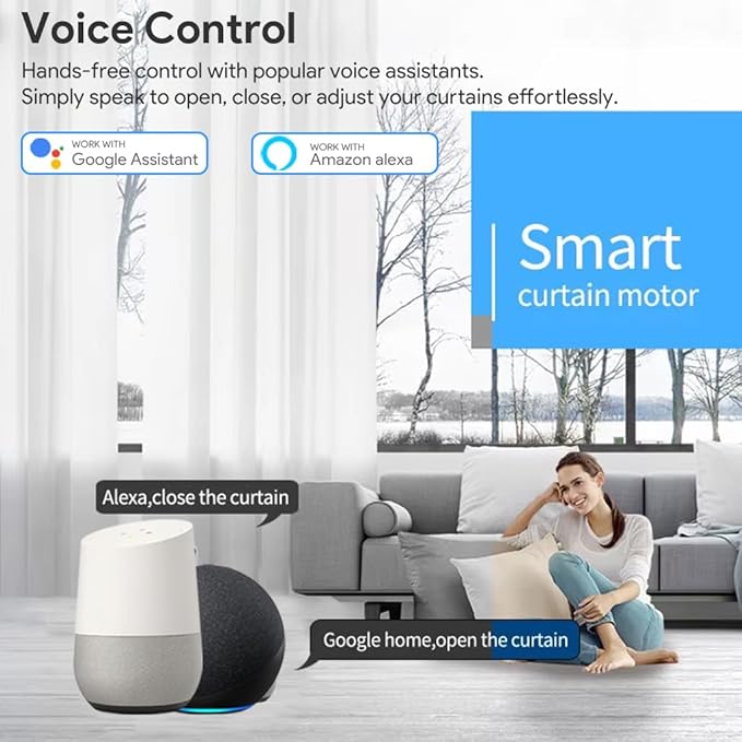 ZigBee 3.0 Smart Curtain Motor with Ripple Fold Track, Mini Silent Electric Drapery System, 1.2N.m App Voice Control Compatible with Alexa & Google Home (3 meters (118.1 inches))