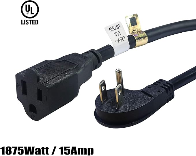 FIRMERST 1875W Low Profile Flat Plug 2Ft Extension Cord 14AWG 15A Black