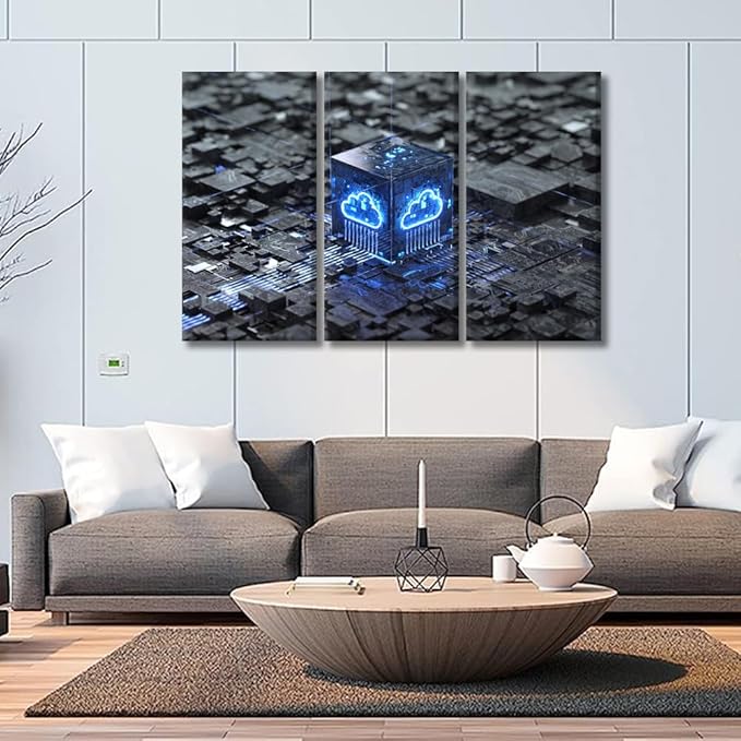 3 Panel Framed Wall Art Cloud Computing and Vetwork Security Concept Picture Poster for Bedroom Living Room Wall Decoratio, Concept Art Gallery-Wrapped Ready to Hang 20x40inchx3