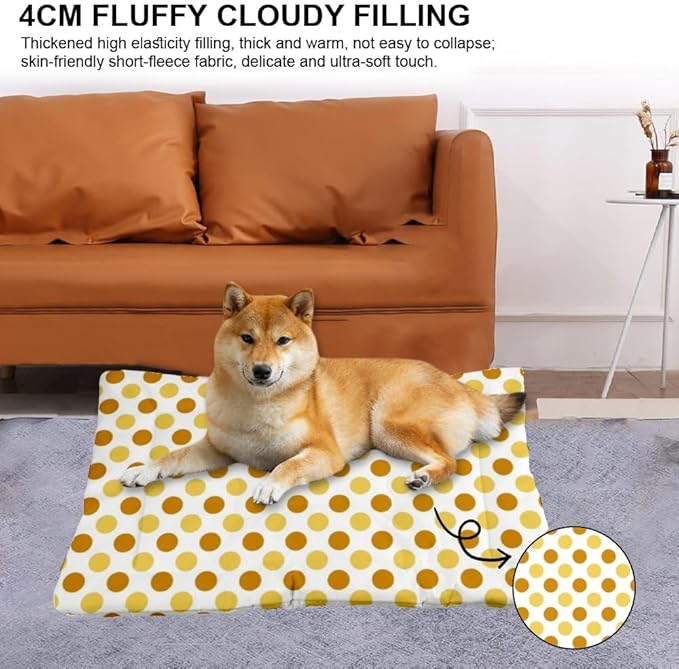 Orange Polka Dot Cute Dog Beds and Furniture Washable Crate Mat Kennel Pad Medium Dog Crate Bed Washable Non-Slip Bed Beds for Medium Dogs Pet Sleeping Mat Pillows Indoor Outdoor 24X18 Inch