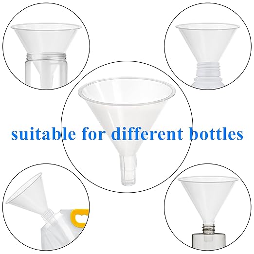 Tebery 20 Pack Plastic Funnels Set, 4.7 Inch Wide Mouth Funnel for Filling Bottles, Large Clear Kitchen Funnels with Long Spout, Reusable Liquid Transfer Funnel for Powder, Oil, Lab, DIY