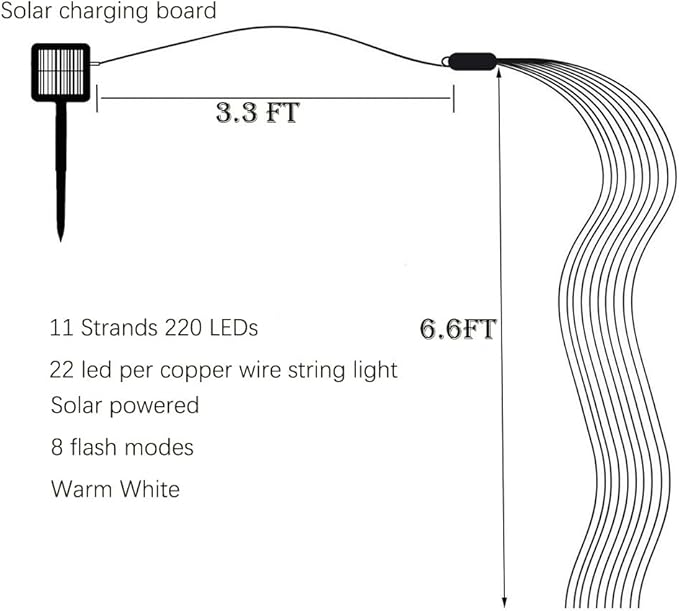 220 LED Solar Firefly Bunch Lights, 8 Flashing Modes, Fairy Copper Wire Waterproof String Lights, Decorative Vine Solar Watering Can Lights, Outdoor Garden Christmas Decor Lights (Warm White)