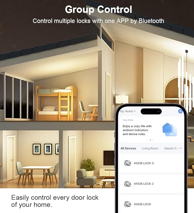 Fingerprint Door Lock, Smart Fingerprint Door Knob with Lock, Biometric Door Locks with App Control & Key, Keyless Thumbprint Entry Door Locks for Bedroom, Front Door, Home, Apartment-Silver