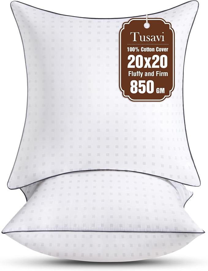 20"x20"Pillow Inserts Set of 2 with 100% Cotton Cover Decorative Square Throw 20 Pillows for Couch, Sofa and Bed - White(2, 20x20)