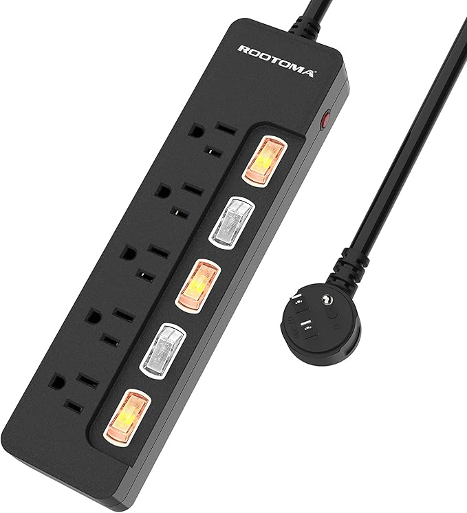 Black Appliance Extension Cord with Individual Switches on Off - 6 FT, 14 Gauge Heavy Duty Extension Cord with 5 AC Outlets, Wall Mountable, High Wattage for Microwave Workbench Garage Must Have, ETL