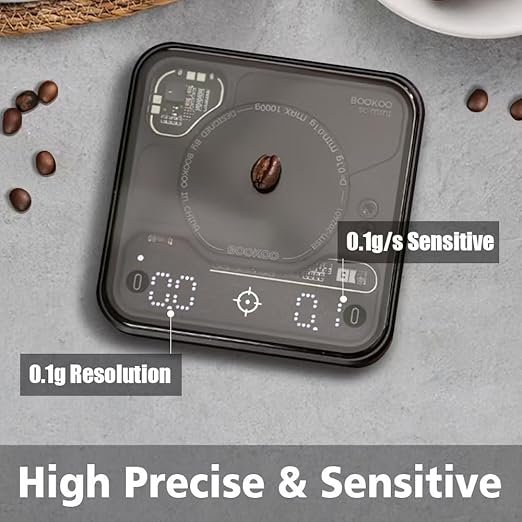 BOOKOO Coffee Scale Espresso Scale with Timer Mini Digtial Coffee Scale Rechargeable with Auto Mode Flow Rate Mode for Coffee Extraction Scale for Coffee APP Bluetooth Connection Coffee Bean Scale