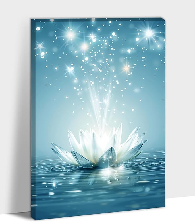 GUTTATY Zen Floral Canvas Wall Art, Water Lily Bloom Picture, Lotus Flower Canvas Art Print, Spiritual Zen Wall Picture, Meditation Spiritual Zen Flower Print for Yoga Spa Spiritual Room 24x36 inch