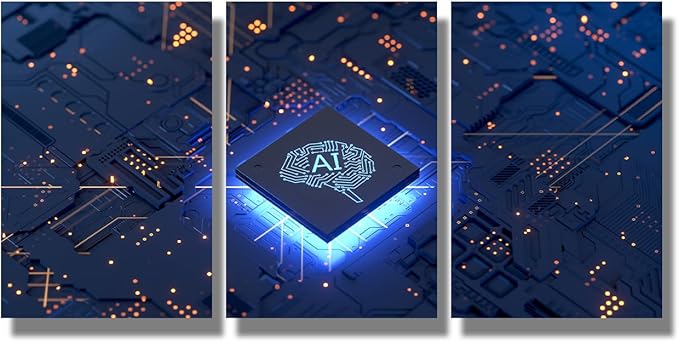 LSIUHWUWI Wall Art Painting Artificial Intelligence, Artificial Intelligence Concept Pictures Print on Canvas 3 Panel Canvas Wall Art AI Artwork Ready to Hang 16x24inchx3