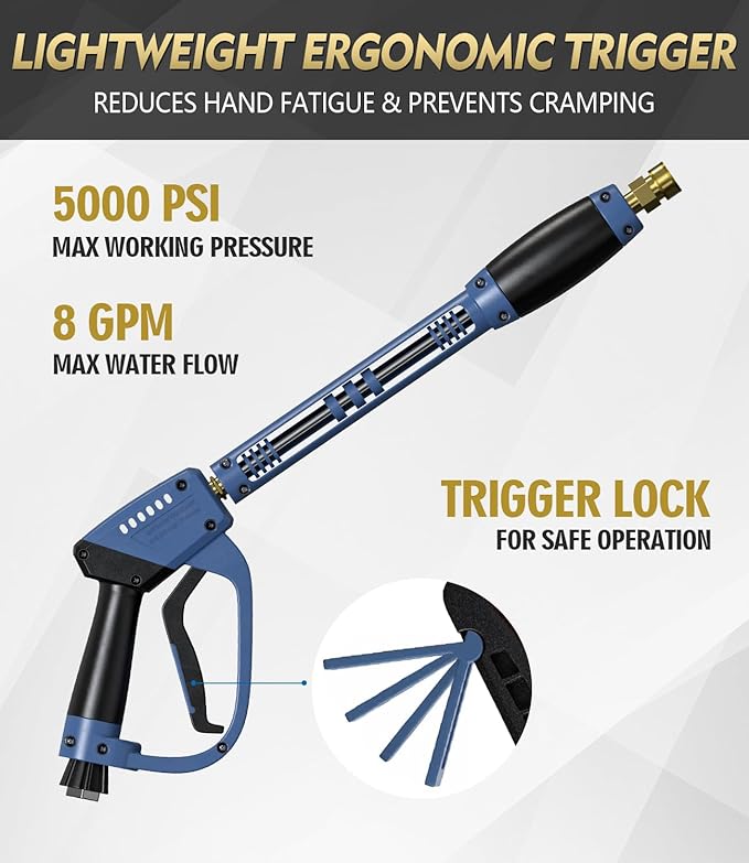 Pressure Washer Gun and Hose Kit, 4800PSI Flexible & Kink-Resistant - Steel Braided & Durable High Power Washer Hose 25 FT with 3/8" Swivel Quick Connector and M22 14mm Adapters & 5 Nozzles