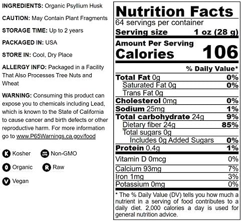 Food to Live - Organic Whole Psyllium Husks, 8 Ounces - Non-GMO Flakes, Vegan, Kosher, Keto Friendly, Raw, Unsweetened, Unflavored, Bulk, Rich in Dietary Fiber