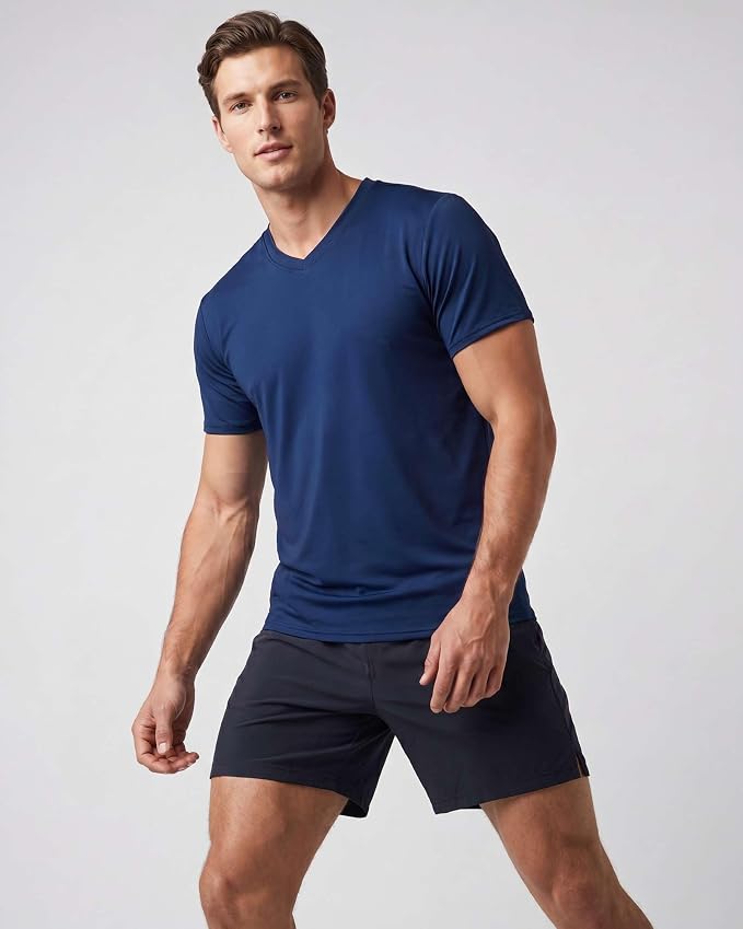 5 Pack Men's Dry Fit V Neck Gym Workout T Shirts Athletic Moisture Wicking | Cooling, Quick Dry, Breathable, Short Sleeve, Exercise, Cycling, Sports, Outdoor, Fitness, Golf, Crossfit, Hiking, Tennis