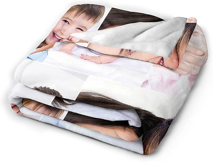 QETXVI Custom Blanket with Photos Text Customized Blanket Personalized Flannel Throw Blankets for Adult Kid Birthday Christmas Halloween Fathers Mothers Valentines Gift - 40"x 50"