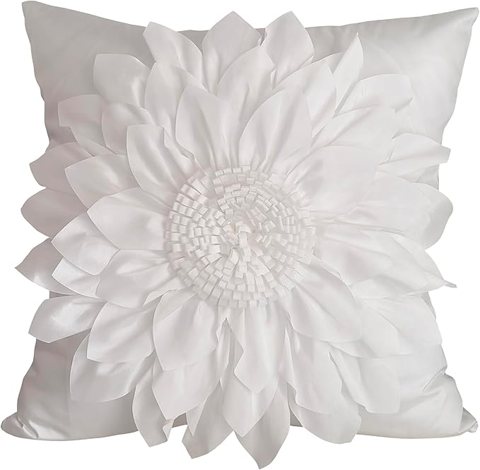 Bella's Giftshop 3D Sunflower Decorative Throw Pillow Covers for Bed Sofa Couch Car, Accent Floral Cushion Cover, Handmade Pillow Cases Living Room Decor, 17x17 Inch-Cream/White | Bella's Giftshop Handmade Sunflower Taffeta Pillow Cases Living Room Bed...