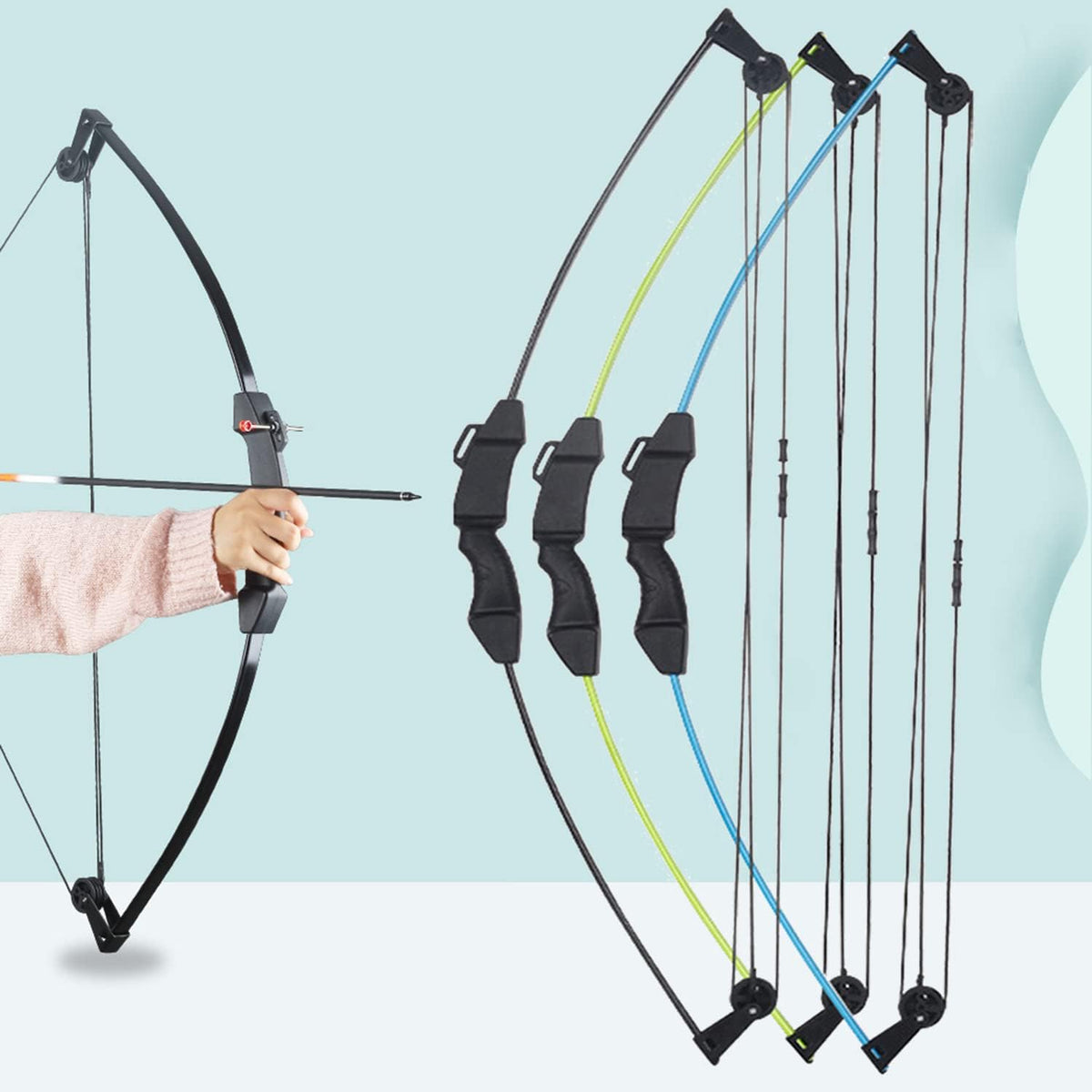 SOPOGER Compound Bow and Arrow Set - Beginner Archery Kit for Youth & Teens | 15-18 LB Draw Weight, 8 Arrows, Target Paper & Arm Guard