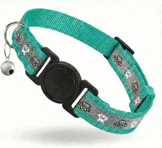 Cat Collar Breakaway, Reflective Kitten Collar with Bell, Safety Buckle Kitten Collar, Lightweight, Adjustable, Comfortable, Suitable for Boy Girl Cats (7"-13") Green