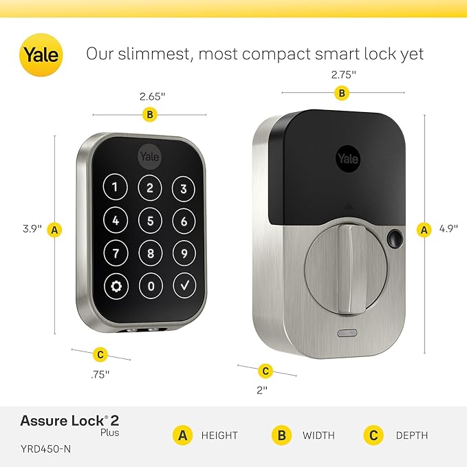 Yale Assure Lock 2 Plus Deadbolt with Wi-Fi Connect, Satin Nickel, for Vacation Rental Hosts, YRD450-N-CB1-619