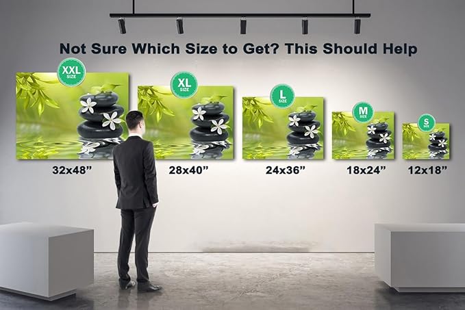 GUTTATY Zen Wall Art Decor, Modern Bathroom Zen Decor Wall Art, Canvas Wall Art for SPA Zen Room Decor, Green Bamboo Leaves and Pebble Relaxing Zen Art Prints for Office & SPA Wall Decor 24x36 Inches