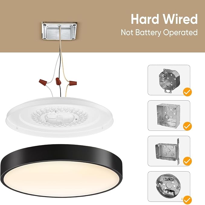 13 Inch Flush Mount Ceiling Light with Remote Control & Night Light, 5CCT Dimmable Ceiling Light Fixture, 25W 2500LM 2700K-6500K Adjustable LED Ceiling Lights for Bedroom Kitchen, Black