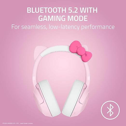 Razer Kraken Kitty V2 BT Wireless RGB Headset: Chroma RGB - Bluetooth 5.2-40 mm Drivers - 40 Hr Battery w/Type C Charging - Hello Kitty & Friends Edition | Chroma RGB Kitty Ears & Earcups, Bluetooth 5.2, 40 mm Drivers, Noise-cancelling Mics, Lightweigh...