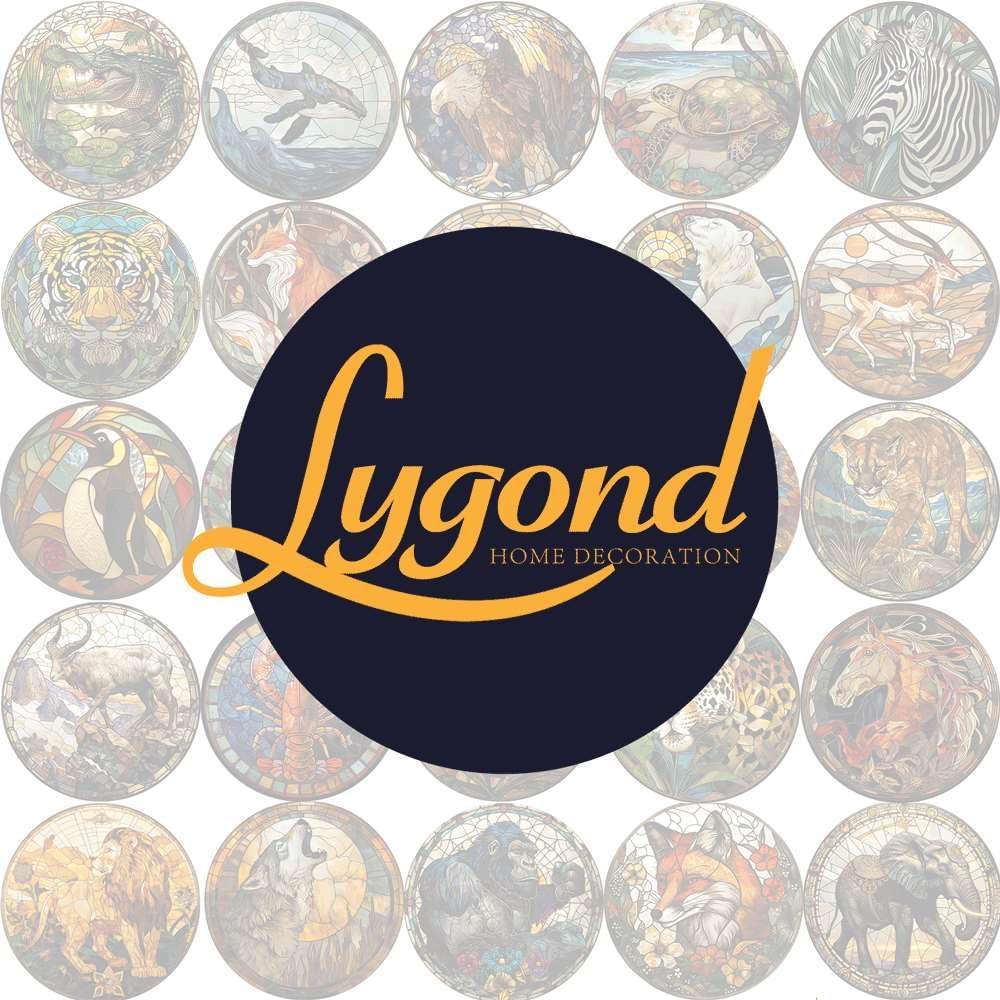 Lygond Metal Sign Tin Sign Circular Stained Glass Gray Wolf Bar Signs for Home Bar for Bar 8×8 Inches