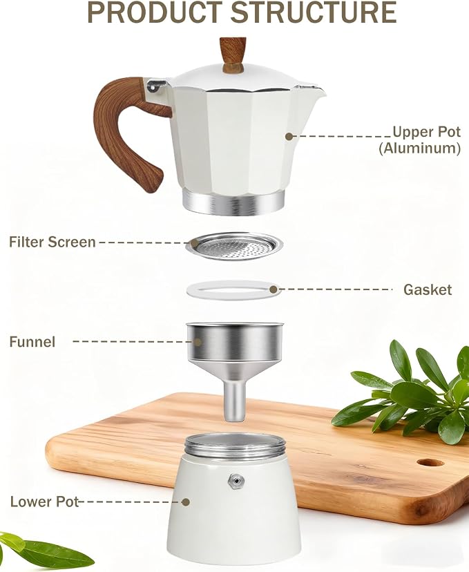 Coffee Maker Stovetop Espresso Maker 9 Cup Aluminum Moka Pot Percolator 15oz 450ml Easy Brewing for Electric Ceramic Stoves Home Camping Italian Cuban Café Classic White