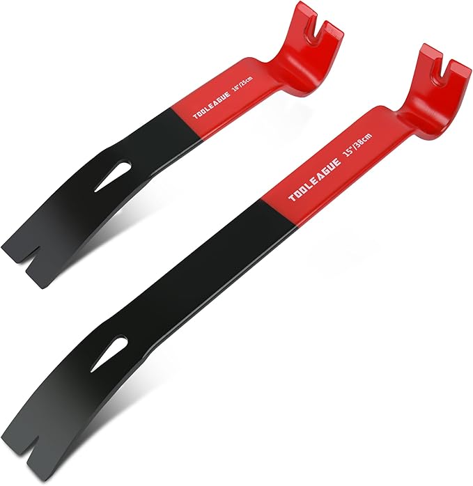 TOOLEAGUE 2Pcs Flat Pry Bar Set,10",15" Utility Heavy Duty Crow Bar with Nail Puller,Woodworking Tools for Prying, Scraping, Lifting, Pulling