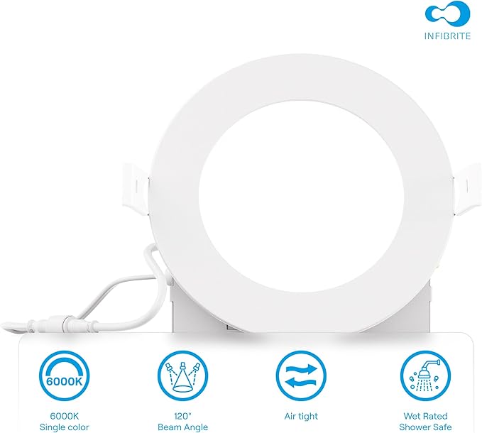 INFIBRITE 4 Inch 6000K Clear White 9W 750LM LED Ceiling Light Kit, Dimmable, Wet Rated (24 Pack)