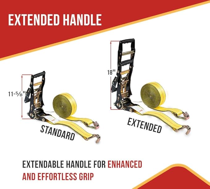 Mytee Products 10 Pack 2" x27' Yellow Ratchet Strap with J Hooks- 10,000 Lbs Breaking Strength Heavy Duty Tie Down Large Bar Handle and Cargo Straps with Wire Hooks for Flatbed, Truck, Trailers Pickup