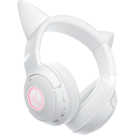 Razer Kraken Kitty V2 BT Wireless RGB Headset, White | Chroma RGB Kitty Ears & Earcups, Bluetooth 5.2, 40 mm Drivers, Noise-cancelling Mics, Lightweight, USB-C, 40 Hr Battery