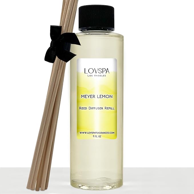LOVSPA Meyer Lemon Diffuser Oil - Luxury Essential Oils for Diffuser Refill & Air Freshener Room Spray - Long-Lasting & Natural Home Fragrance, Scented Oil for Diffusers, USA Made, 4oz