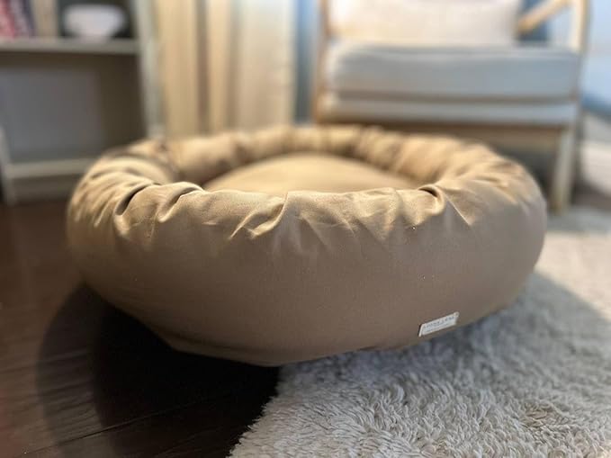 Organic Cotton Canvas Dog Bed: Removable Cover, Natural Fill - Made in USA (Tan, Small 24" x 7" inches)