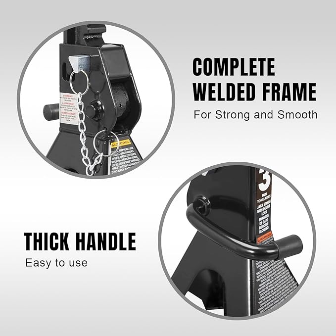 Torin AT43002AB-1 Double Locking Steel Jack Stands, 3 Ton (6,000 LBs) Capacity, Black, 1 Pair