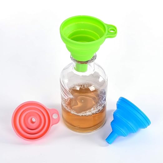 Kitchen Silicone Collapsible Funnel Set of 3,Small and Large,Flexible-Foldable-Cooking-Food-Grade Funnels for Filling Small or Mini Bottles,Perfume,Filling Capsules,Fry Oil Filter,Essential Oil,Spice
