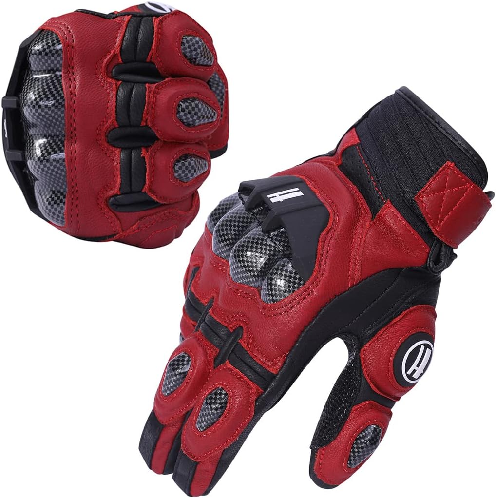 Harssidanzar Breathable Leather Motorcycle Gloves Touchscreen for Men Women KM046