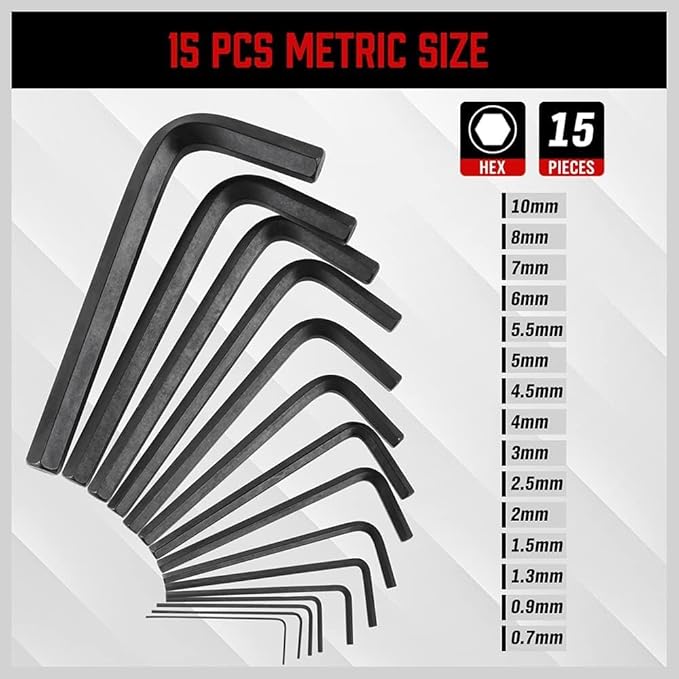 SEDY 32-Piece Hex Key Wrench Set, Metric and SAE Allen Wrenches (0.028-3/8 inch, 0.7-10 mm) L Shape Allen Keys, Chrome Vanadium Steelwith 2x Extension Handle